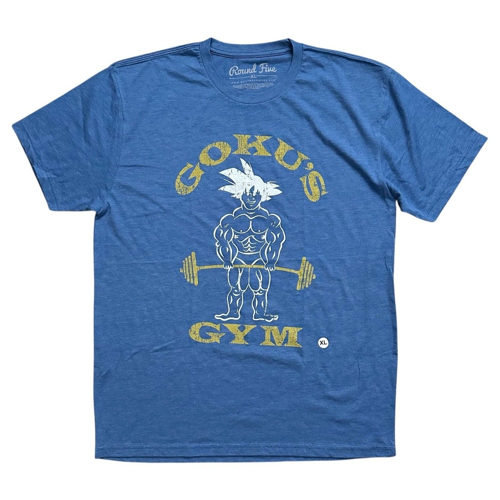 Gokus Gym Deadlift Anime Workout Goku Dragonball Z Training Blue Mens Shirt XL